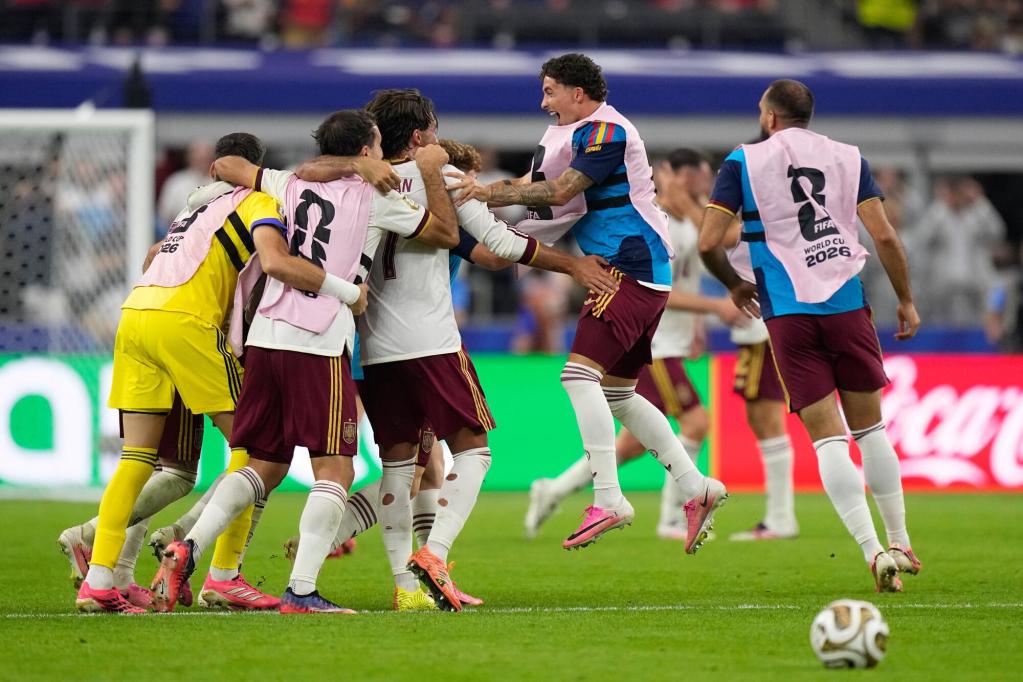 Football team celebrating a win.